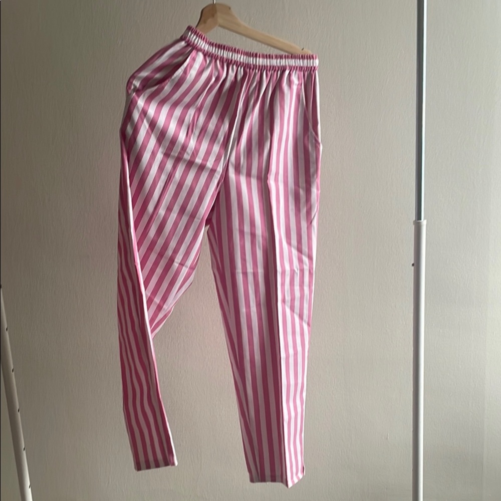 Vintage Pink and White Track Pants with Ribbed Texture